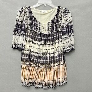 Rose + Olive Mesh Blouse Women Size S Purple Tie Dye Smocked Babydoll Top